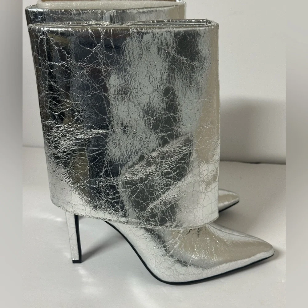 INC Silver Sabeel Cuffed Stiletto Ankle Boots Size 5 - Picture 5 of 7